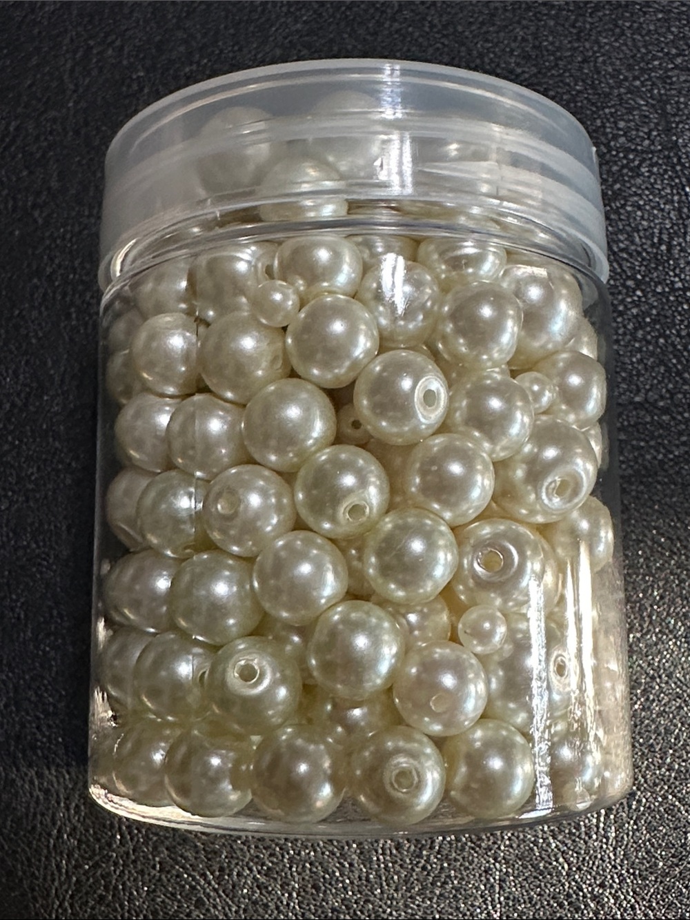 5.  Round Glass Faux Pearl Beads - Ivory Pearl Finish 4oz Jar